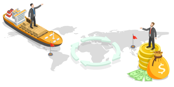3D Isometric Flat  Conceptual Illustration of Export Trade.
