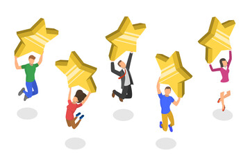 3D Isometric Flat  Conceptual Illustration of Customer Satisfaction.