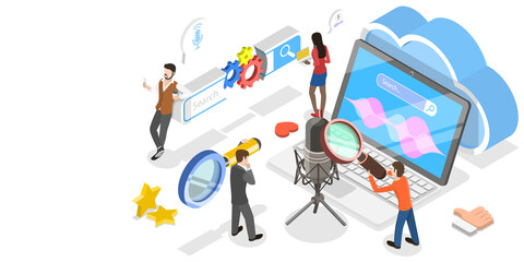 3D Isometric Flat  Conceptual Illustration of Voice Search