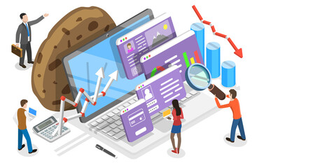 3D Isometric Flat  Conceptual Illustration of Website Cookie Tracking