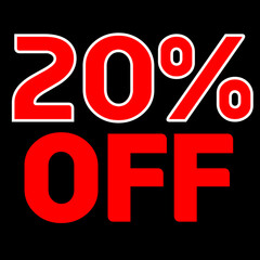 20% OFF discount, offer price, black background, bold typography, promotion, black friday