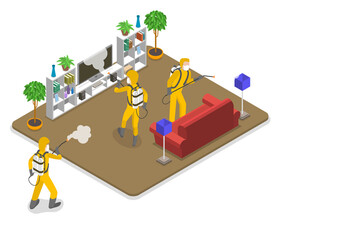 3D Isometric Flat  Conceptual Illustration of Disinfection and Cleaning.