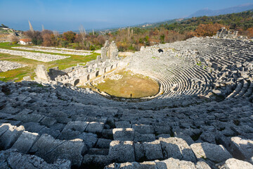 Ancient Roman theatre ruins of Tlos, Mugla Province. Archaeological and historical sights of modern Turkey