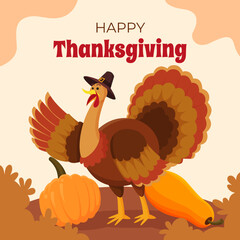 Happy Thanksgiving Day with Turkey Character Illustration