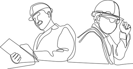 construction manager and engineer working on building site. Vector illustration