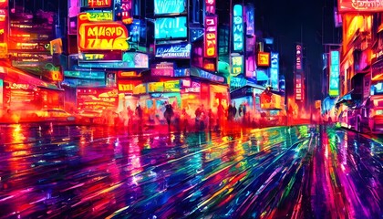 The city streets are a familiar sight, but at night they look different. The colors of the neon signs are more pronounced and seem to dominate everything else.