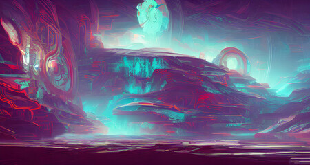 Illustration Neon Future Cityscape Landscape