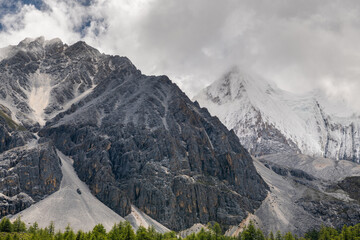 Mountain peak with snow, Yading national level reserve, Daocheng, Sichuan Province, China, copy space for text, wallpaper, background