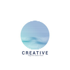 Modern minimalist and simple sea and sun icon logo template negative space marine logo