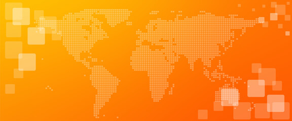 Website header banner, World map in graphic form with orange background