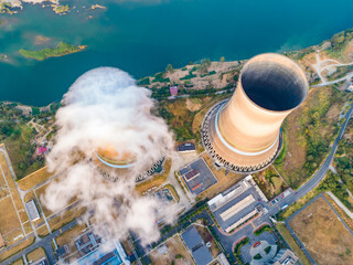 At dusk, the thermal power plants  , Cooling tower of nuclear power plant Dukovany