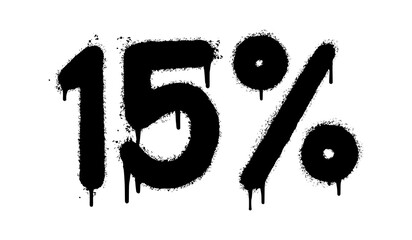 Spray Painted Graffiti 15 percent Sprayed isolated with a white background. graffiti 15 percent icon with over spray in black over white. Vector illustration.