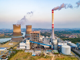 At dusk, the thermal power plants  , Cooling tower of nuclear power plant Dukovany