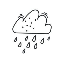 Black hand drawn rain. Stickers for social networks. Rain and storm, bad and cold windy weather. Spring symbol. Minimalist creativity and art. Childrens drawing. Cartoon flat vector illustration