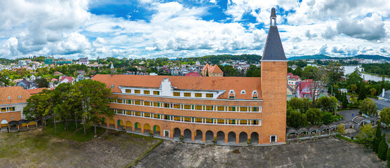 Cao dang su pham Da Lat or Pedagogical College Dalat or Lycee Yersin School in Dalat, Vietnam. The school was founded in 1927 in Dalat to educate the children of French colonialists - obrazy, fototapety, plakaty