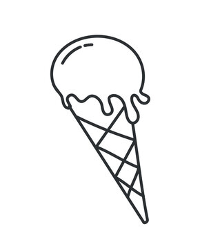 Black hand drawn ice cream. Stickers for social networks. Symbol of summer season, sweets and junk food. Horn with fruit balls. Childrens minimalist drawing. Cartoon flat vector illustration
