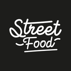 Street Food Typography design logo can be used for restaurant, cafe, seafood logos. on a dark background