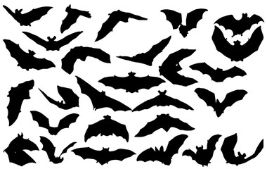 set of silhouettes of bats halloween