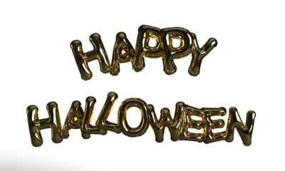 happy halloween balloon golden yellow color text font calligraphy symbol decoration ornament  31 thirty one october month celebration festival spooky autumn greeting jack o lantern trick or treat 