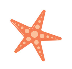 Orange starfish icon. Representatives of underwater world, fish and animals. Graphic elements for website and printing on clothes. Symbol of tropical countries. Cartoon flat vector illustration