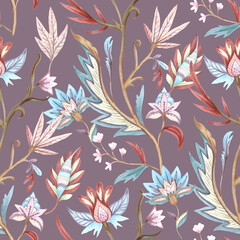 Vintage floral ornamental pattern in victorian style for decor, wallpaper, fabric design.