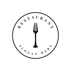 Restaurant logo with vintage fork icon, clean lines concept.