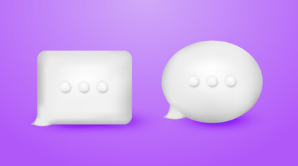 3d square and oval white chat bubbles on purple background