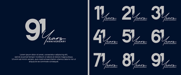 set of anniversary logo flat silver color on dark blue background for celebration moment