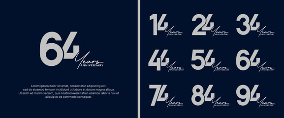 set of anniversary logo flat silver color on dark blue background for celebration moment - obrazy, fototapety, plakaty