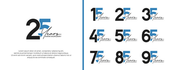 set of anniversary logo black and blue color on white background for celebration moment - obrazy, fototapety, plakaty