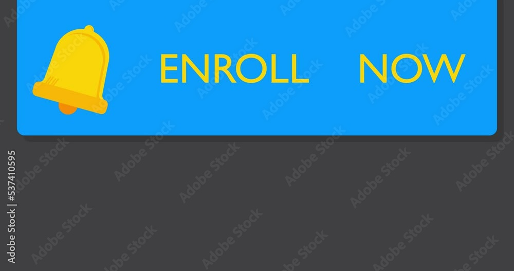 Poster enroll now text on notification bubble from portable information device screen. mobile app message, 