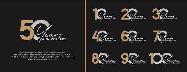 set of anniversary logo gold and silver color on black background for celebration moment