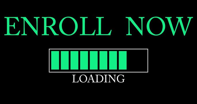 Enroll Now text with Loading, Downloading, Uploading Bar Indicator. Download, Upload on computer screen.