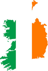 Ireland Map Flag. Irish Border Boundary Country Shape Nation National Outline Atlas Flag Sign Symbol Banner. Republic of Ireland Transparent PNG Flattened JPG Flat JPEG