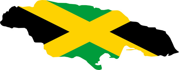 Jamaica Map Flag. Jamaican Border Boundary Country Shape Nation National Outline Atlas Flag Sign Symbol Banner. Transparent PNG Flattened JPG Flat JPEG - obrazy, fototapety, plakaty