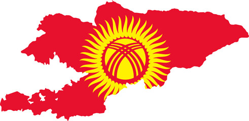 Kyrgyzstan Map Flag. Kyrgyz Border Boundary Country Shape Nation National Outline Atlas Flag Sign Symbol Banner. Kyrgyzstani Transparent PNG Flattened JPG Flat JPEG