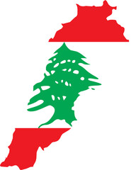 Lebanon Map Flag. Lebanese Border Boundary Country Shape Nation National Outline Atlas Flag Sign Symbol Banner. Transparent PNG Flattened JPG Flat JPEG