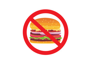 No Fast food Sign cartoon vector. No Fast Food Allowed sign. Red prohibition sign