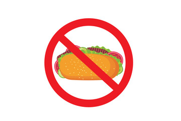 No Fast food Sign cartoon vector. No Fast Food Allowed sign. Red prohibition sign