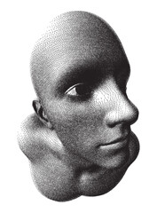 Funny people portraite caricature. Creative design for avatar or print. View from above wide angle shot. 3D vector illustration. Can be used as a poster, postcard or banner.