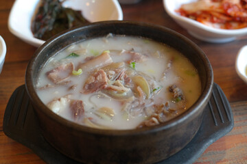 Korean dish made by boiling beef head and leg bones for a long time