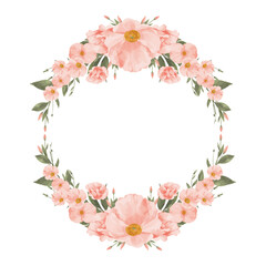 Fototapeta na wymiar Peach Watercolor Flower Wreath Frame