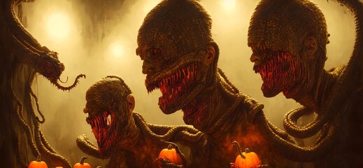 Halloween illustration of a creepy monsters creatures from hell 