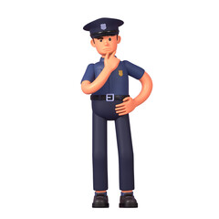 3d render of police officer thinking, making decision, contemplating