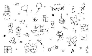 a set of doodle illustrations Happy birthday