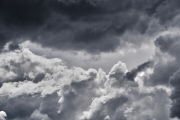 Cumulonimbus clouds in the sky. Gloomy autumn sky.