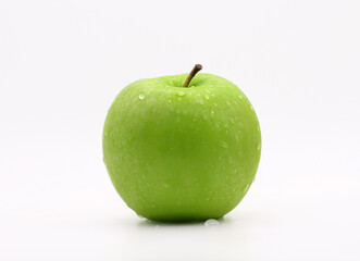 Fresh green apple fruit with water drops on white background