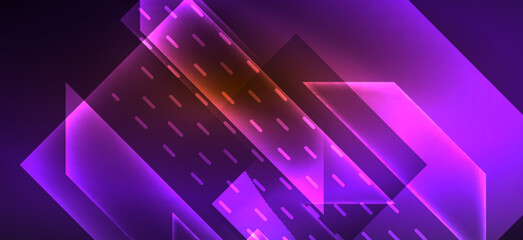 Background wallpaper neon glowing lines and geometric shapes. Dark wallpaper for concept of AI technology, blockchain, communication, 5G, science, business and technology