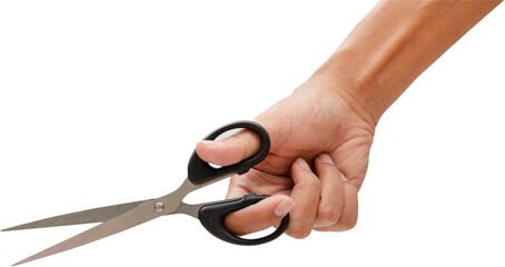 Hand holding scissors - obrazy, fototapety, plakaty