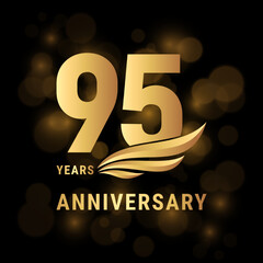 95th Anniversary Logo, Logo design with gold color wings for poster, banner, brochure, magazine, web, booklet, invitation or greeting card. Vector illustration